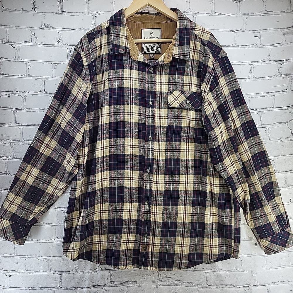 Legendary Whitetails Flannel Shirt Mens Sz XLT Plaid Buck Camp